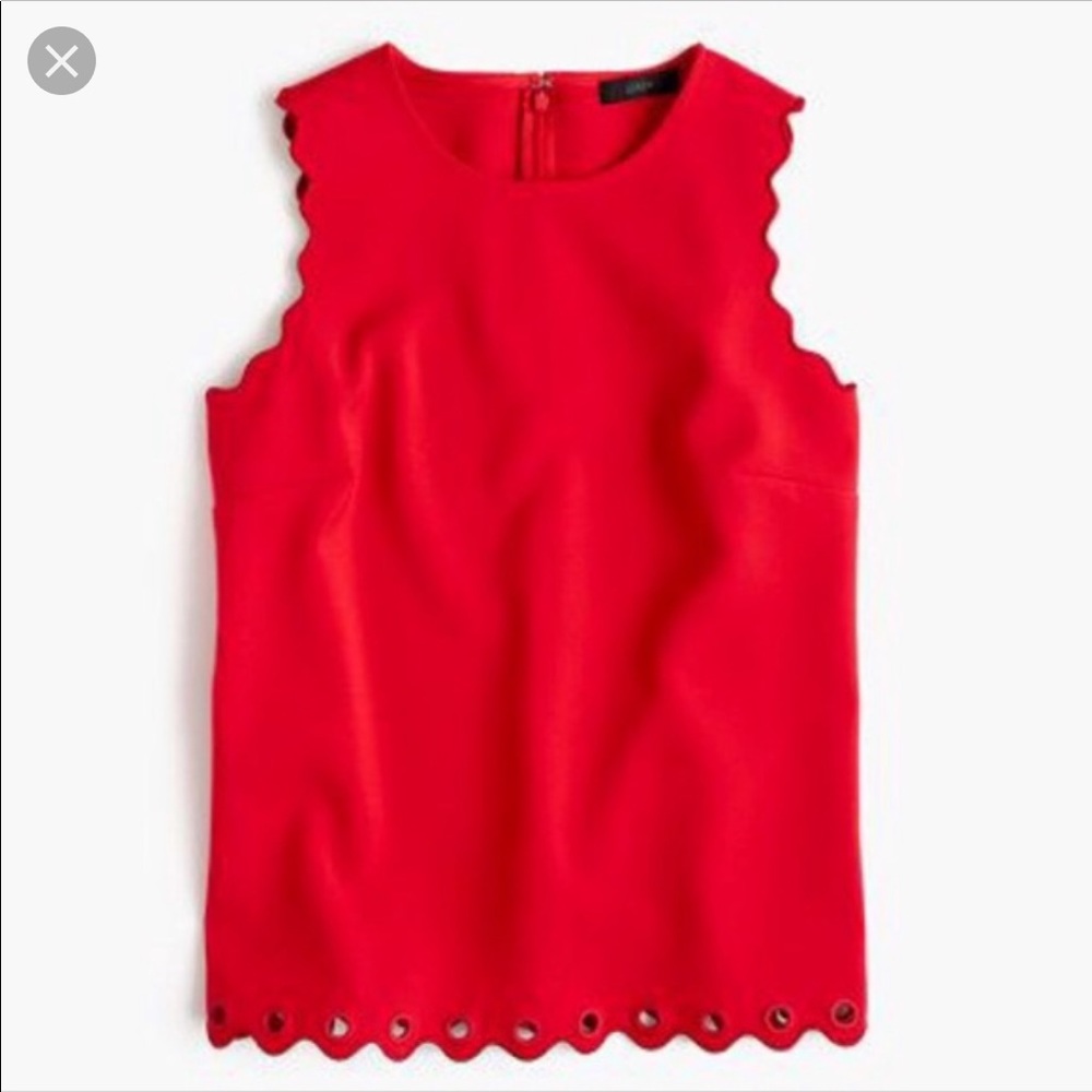 J crew red scalloped grommet tank